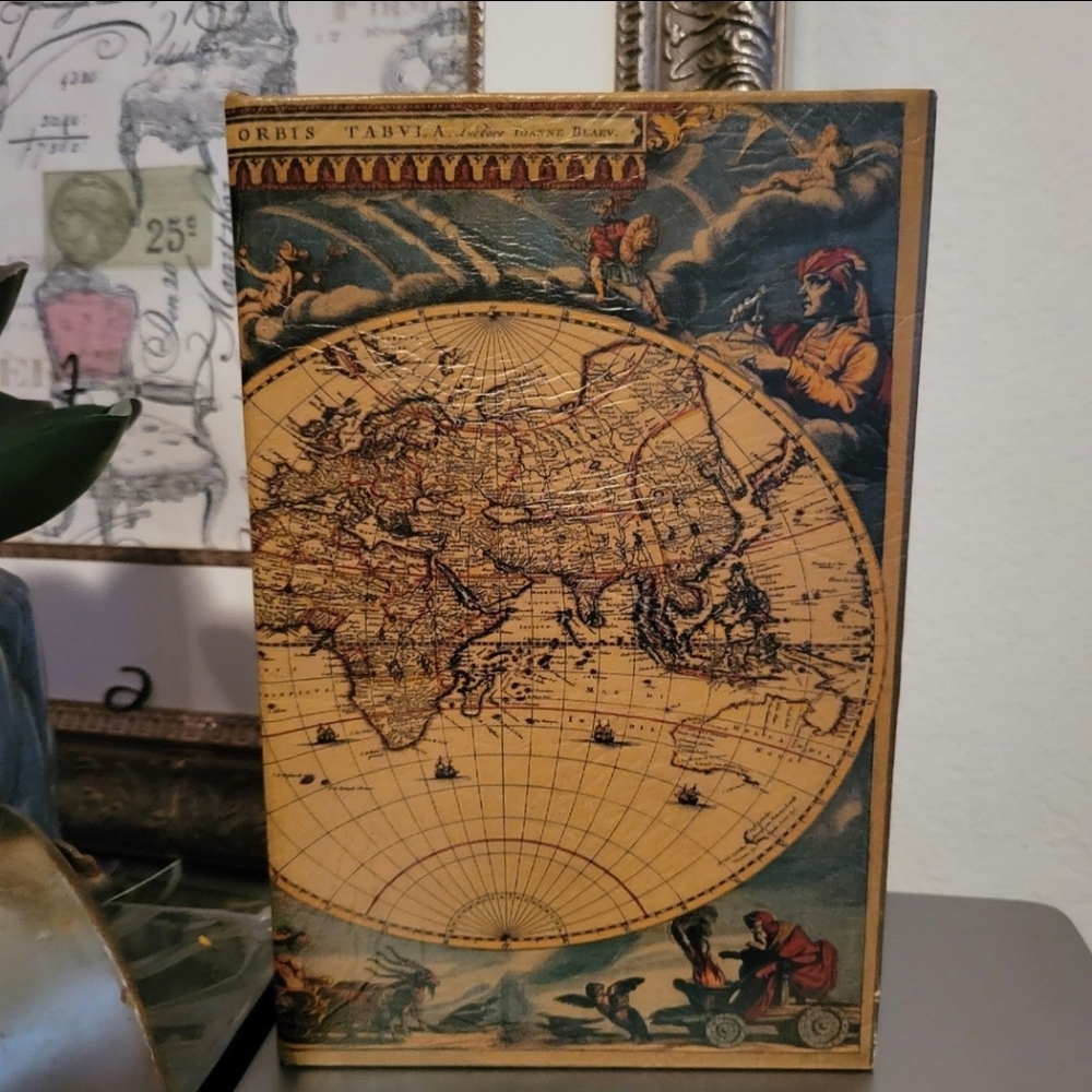 Faux Book Storage Box World Map Antique Style